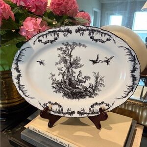 Aux Au Provence Rooster Toile Transferware Oval Platter Plate French Country